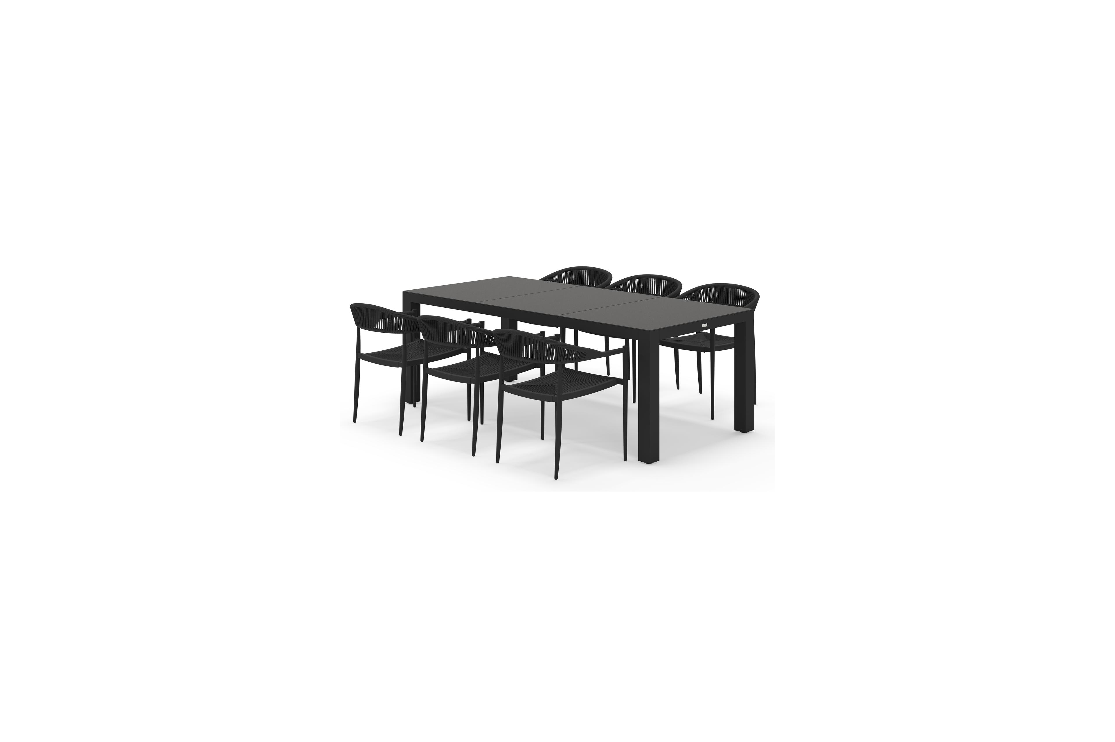 Calzo tuinset rechthoekig in zwart aluminium en sintered stone zwart met 6 Guarda tuinstoelen