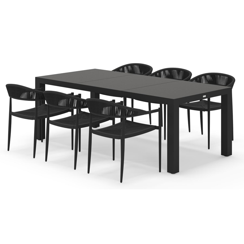 Calzo tuinset rechthoekig in zwart aluminium en sintered stone zwart met 6 Guarda tuinstoelen