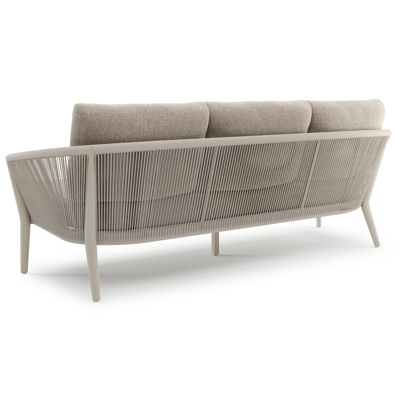 Orso loungebank in beige aluminium en beige verticaal geweven ronde rope met Chartres Pewter all weather sunbrella® luxe kussen