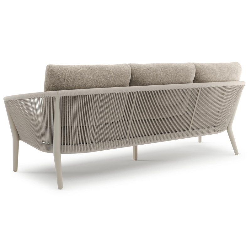 Orso loungebank in beige aluminium en beige verticaal geweven ronde rope met Chartres Pewter all weather sunbrella® luxe kussen