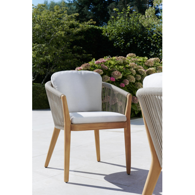 Orso tuinstoel in teak en beige verticaal geweven luxe vlakke rope