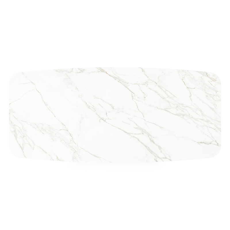 Table de jardin Donato forme de bateau en aluminium noir et céramique pleine Calacatta - Lg. 255 x Lrg. 115 x Haut. 73 cm