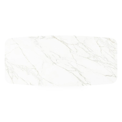 Table de jardin Donato forme de bateau en aluminium noir et céramique pleine Calacatta - Lg. 255 x Lrg. 115 x Haut. 73 cm