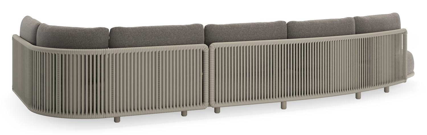 Lomano loungehoek in beige aluminium en beige verticaal geweven luxe vlakke rope met Chartres Drizzle all weather sunbrellaÂ® luxe