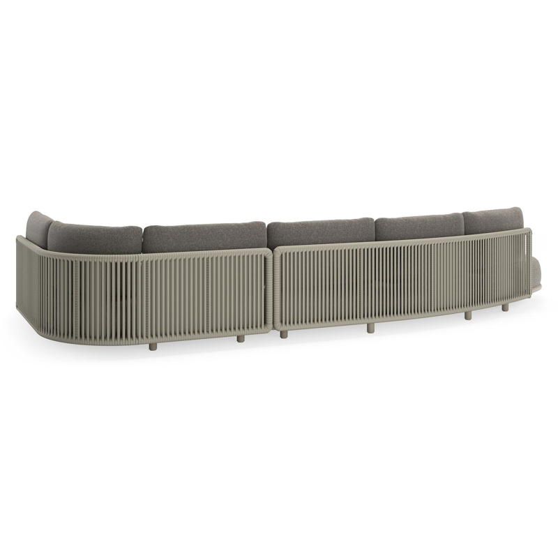 Lomano loungehoek in beige aluminium en beige verticaal geweven luxe vlakke rope met Chartres Drizzle all weather sunbrellaÂ® luxe