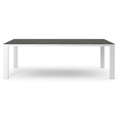 Table de jardin Nano XL rectangulaire en aluminium blanc et céramique pleine Black Obsession - Lg. 240 x Lrg. 148 x Haut. 75 cm