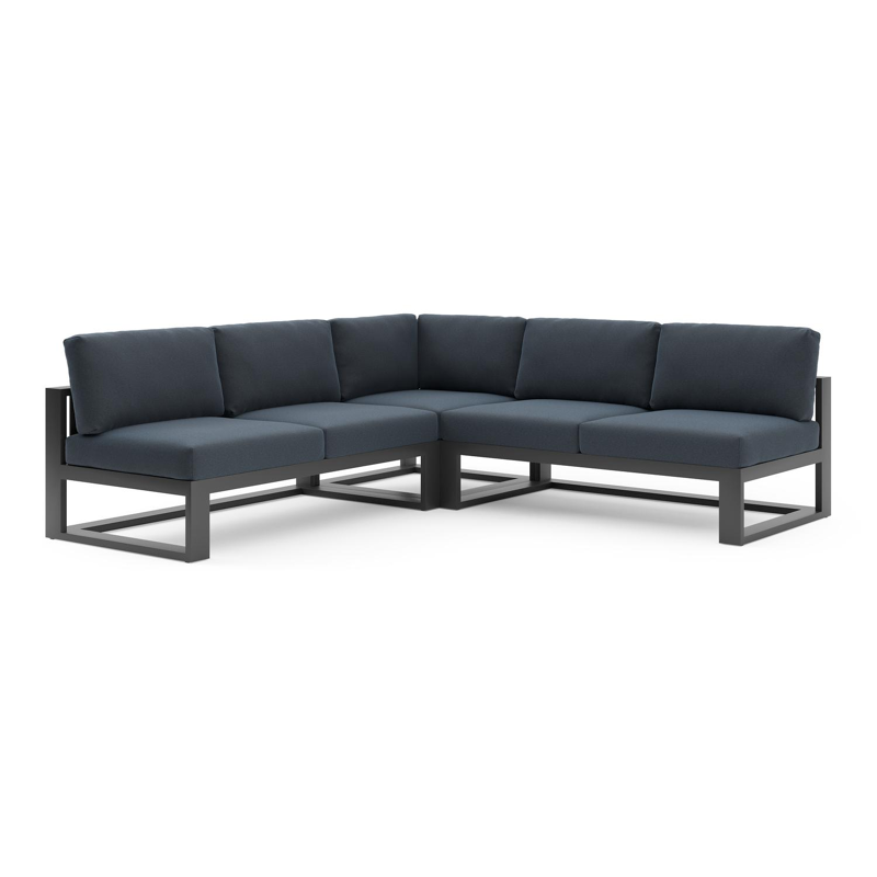 Verato loungehoek in zwart aluminium met heritage indigo all weather sunbrella® luxe kussen