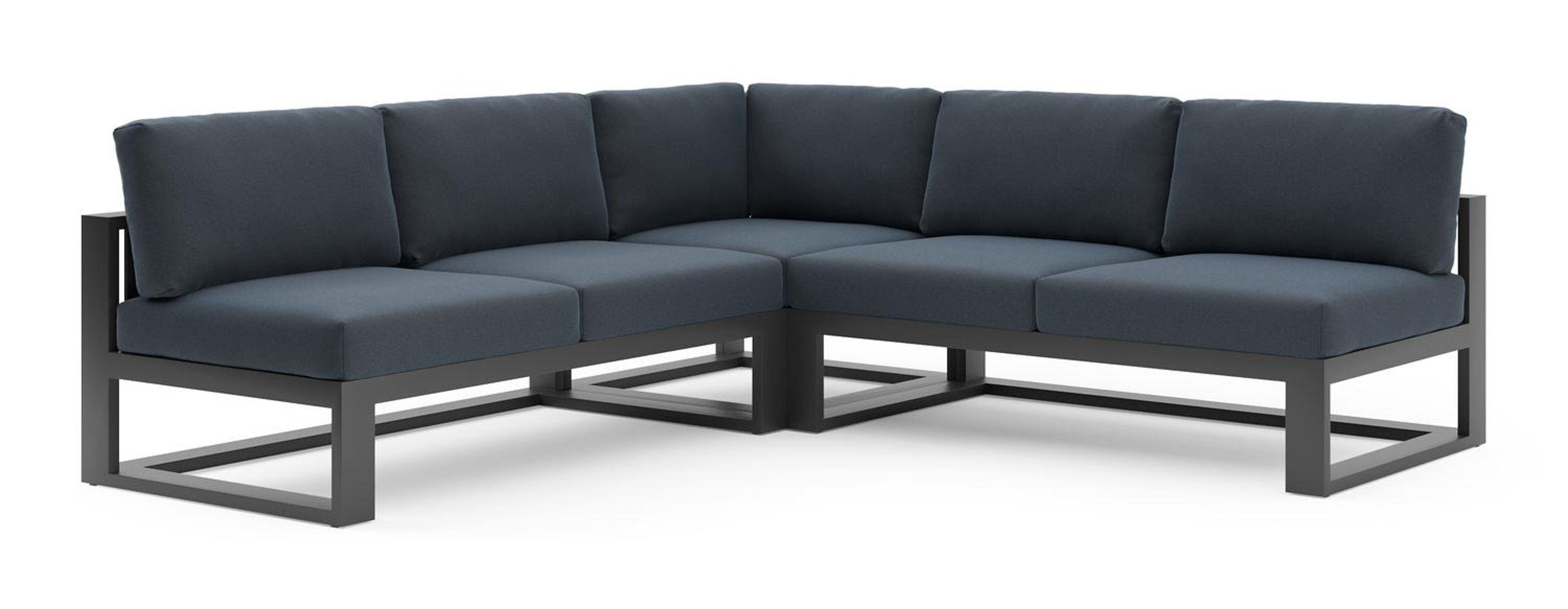 Verato loungehoek in zwart aluminium met heritage indigo all weather sunbrella® luxe kussen