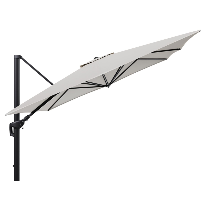 Parasol pendant Minore avec fonction tilt en aluminium noir et toile de parasol en All Weather Sunbrella® Luxe Lopi Marble  - Lg.1: 350 x Lg.2: 350 cm (sans pied de parasol