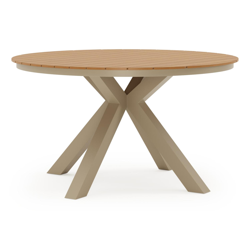 Tora tuintafel rond in beige aluminium en polywood - Dia. 140 x H 74 cm