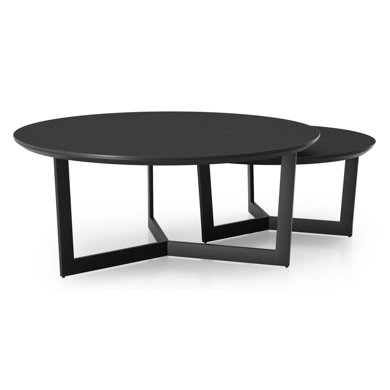 Tables basse Lacrima en aluminium noir et céramique pleine nero black - Dia. 85/65 x H 35/30 cm