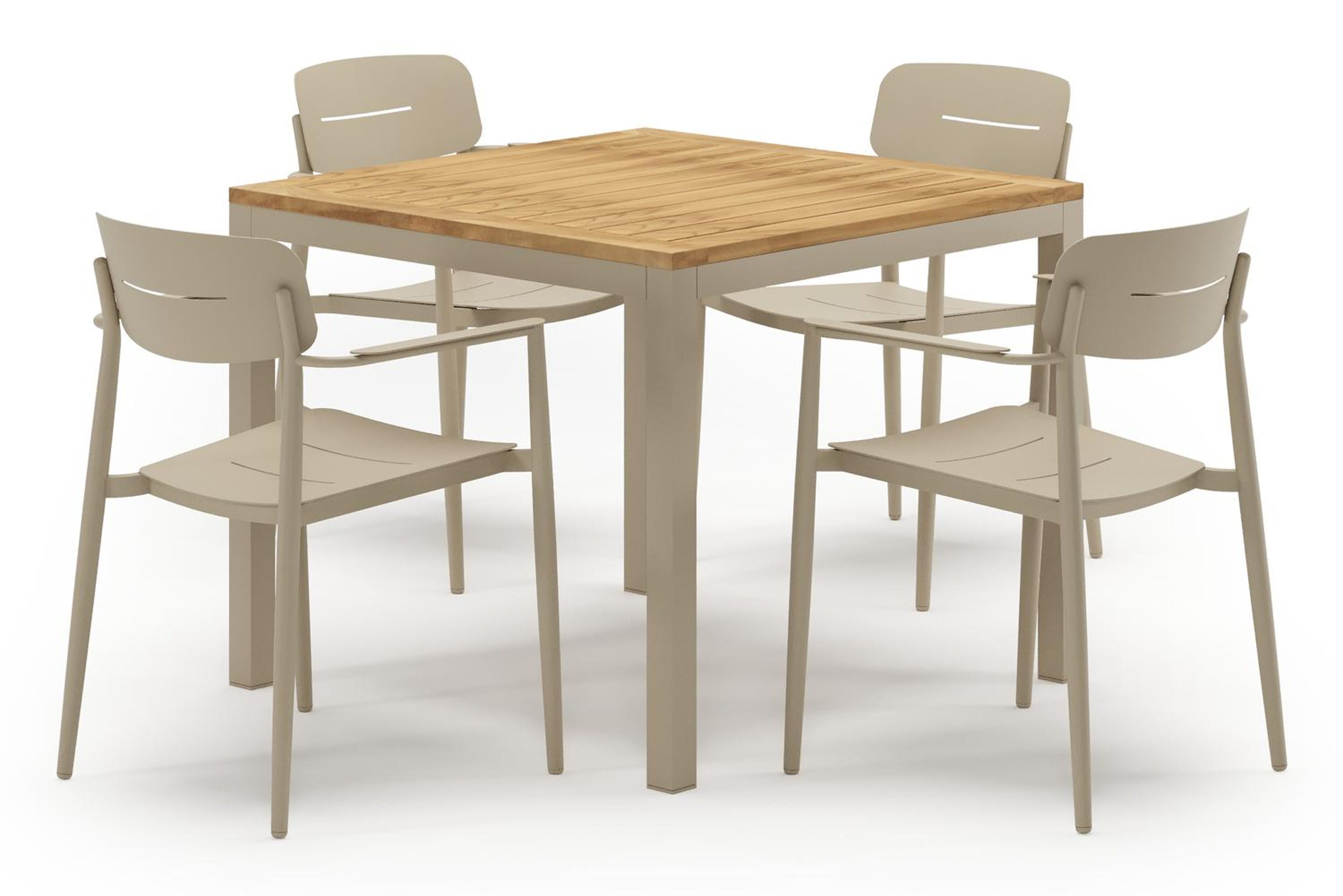 Feltro tuinset in beige aluminium en teak met 4 stapelbare Cosa tuinstoelen