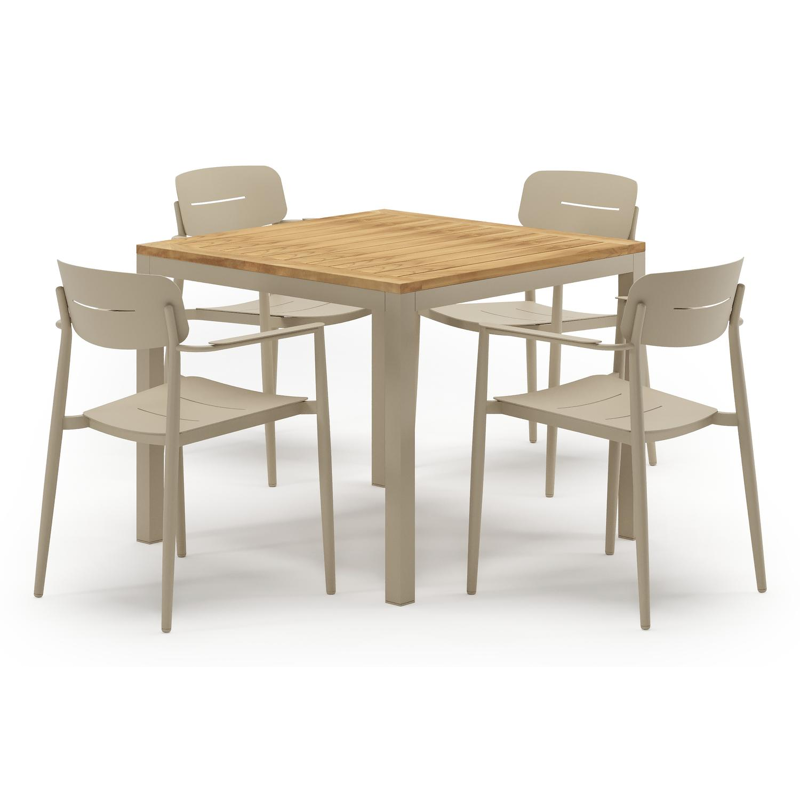 Feltro tuinset in beige aluminium en teak met 4 stapelbare Cosa tuinstoelen