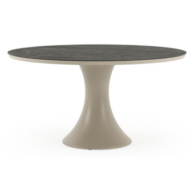Table de jardin Fano ronde en aluminium beige et céramique pleine Black Obsession - Diam. 148 x Haut. 75 cm