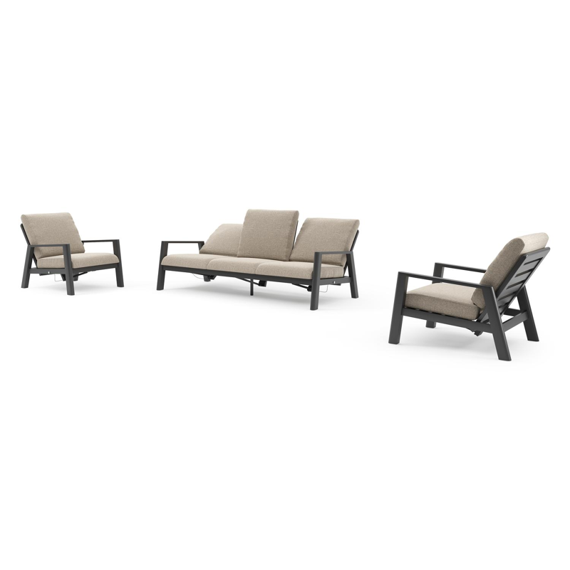 Cirello loungeset in zwart aluminium met chartres pewter all weather sunbrella® luxe kussen