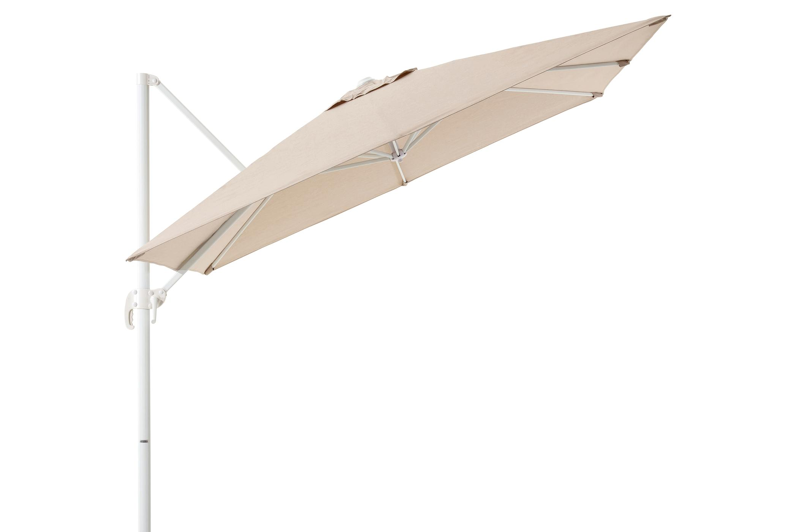 Calpe zweefparasol in wit aluminium met beige weather+ softtouch parasoldoek - L1 270 x L2 270 cm (zonder voet)