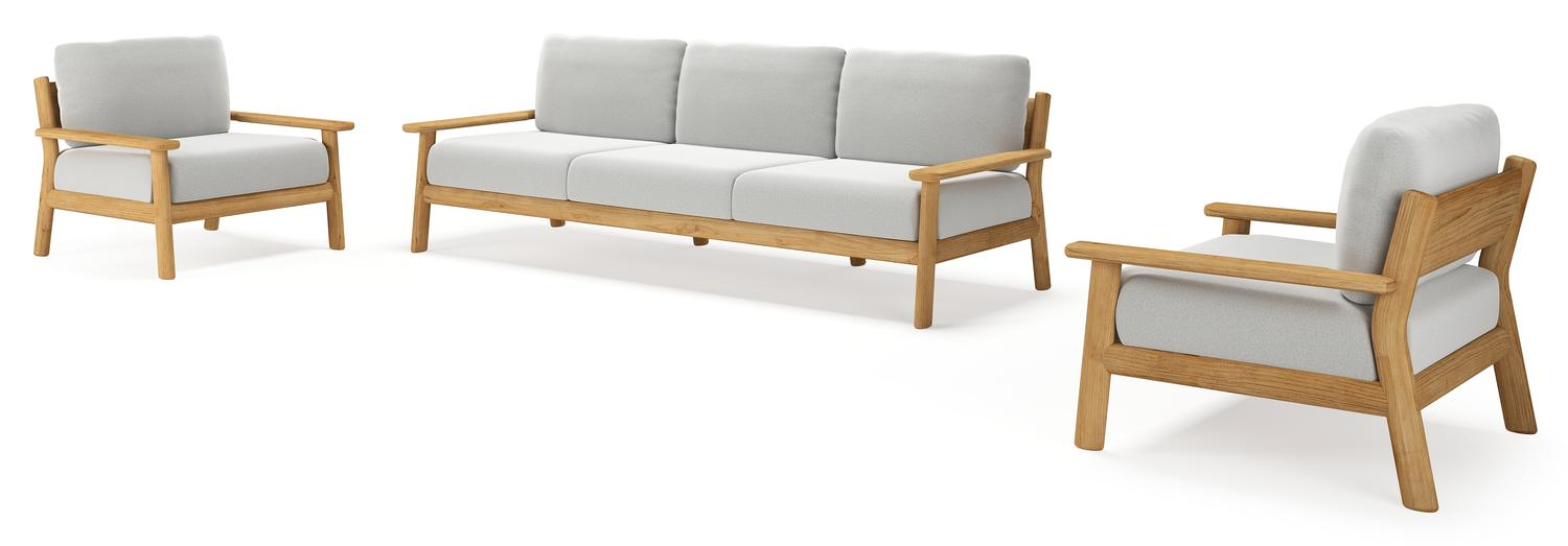 Amaro loungeset in teak met natte grey chine all weather sunbrella® luxe kussen