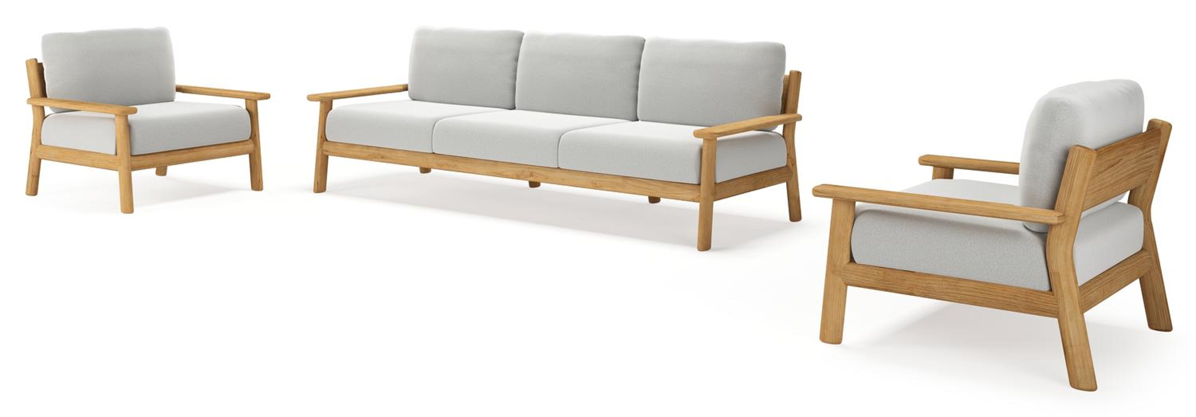 Amaro loungeset in teak met natte grey chine all weather sunbrella® luxe kussen