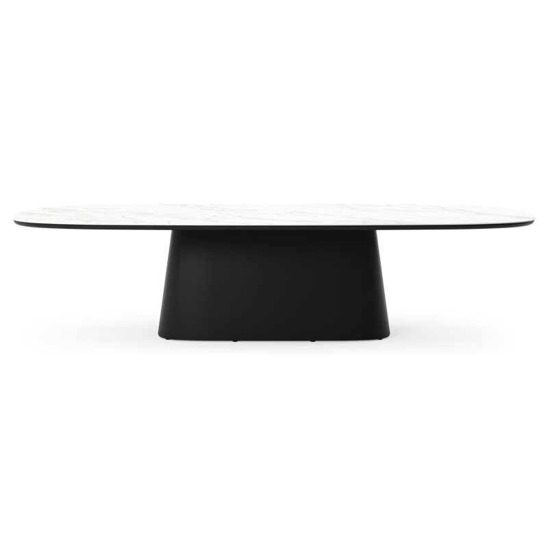 Table de jardin Amico bombo xl en aluminium noir et céramique pleine Calacatta - Lg. 320 x Lrg. 148 x Haut. 74 cm