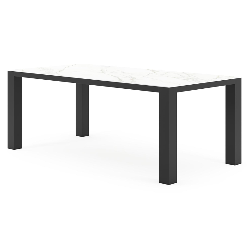 Nano tuintafel rechthoekig in zwart aluminium en volkeramiek Calacatta - L 200 x B 100 x H 75 cm