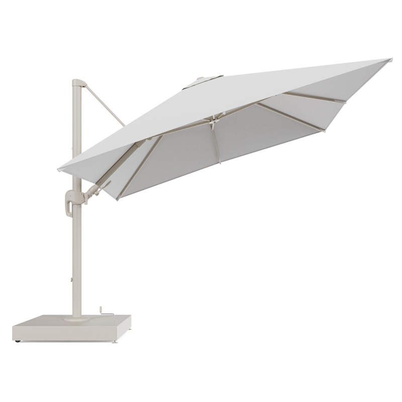 Rufina zweefparasol met tiltfunctie in beige aluminium en Ego Birch All Weather Solica parasoldoek - L1 300 x L2 300 cm met parasolvoet Minore 260 kg met wielen