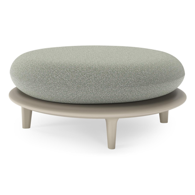 Bomero poef in beige aluminium met savane leaf all weather sunbrella® luxe kussen