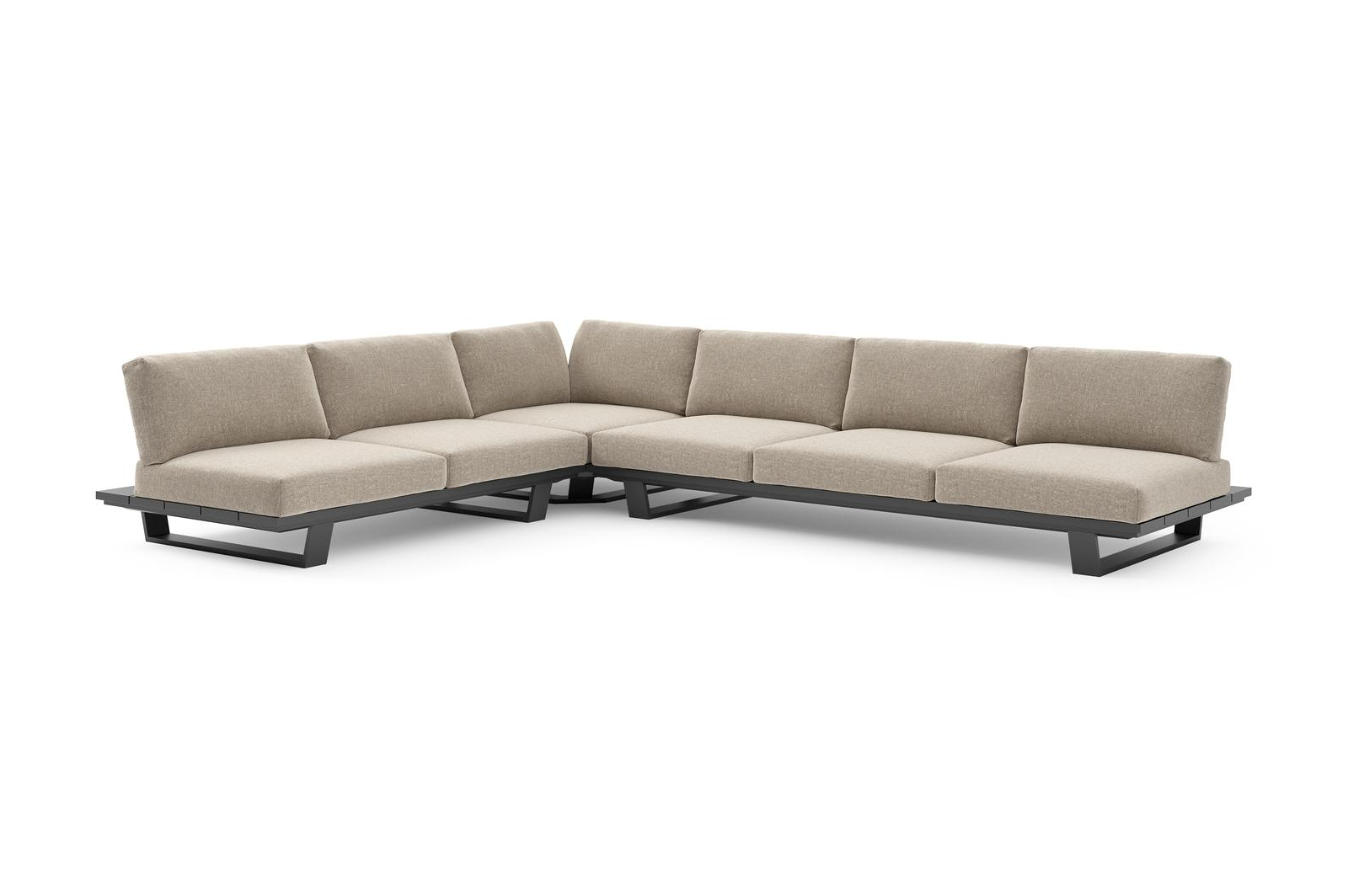 Pagino loungehoek in zwart aluminium met chartres pewter all weather sunbrella® luxe kussen