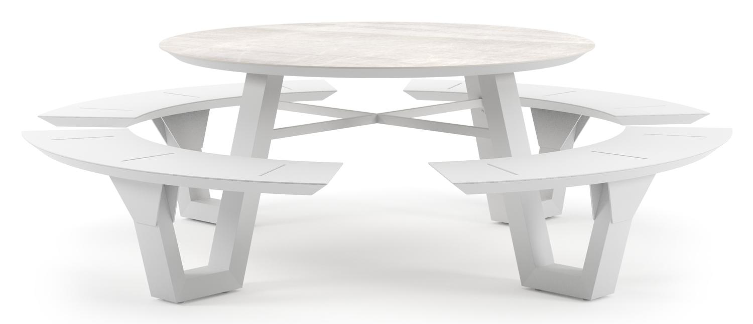 Rondino picknicktafel rond in wit aluminium en volkeramiek Taj Mahal - Dia. 236 x H 71.5 cm