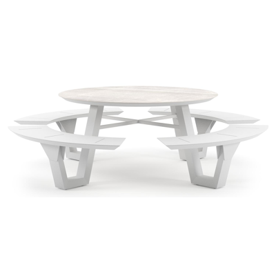 Rondino picknicktafel rond in wit aluminium en volkeramiek Taj Mahal - Dia. 236 x H 71.5 cm