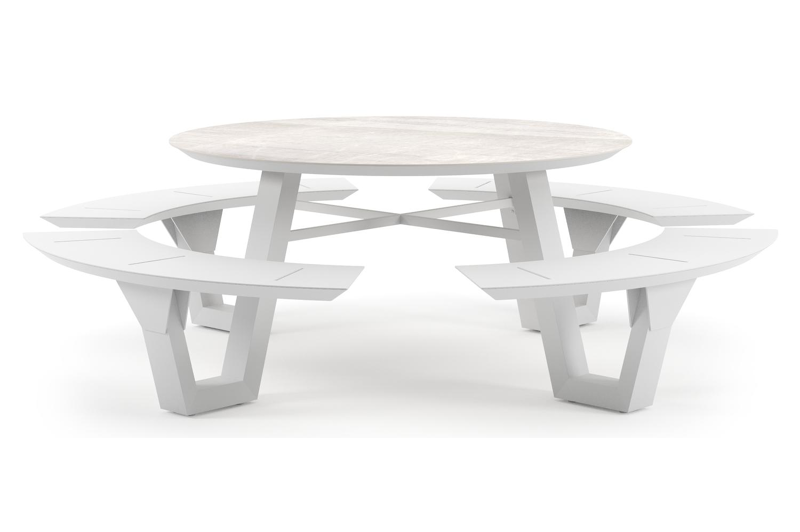 Rondino picknicktafel rond in wit aluminium en volkeramiek Taj Mahal - Dia. 236 x H 71.5 cm
