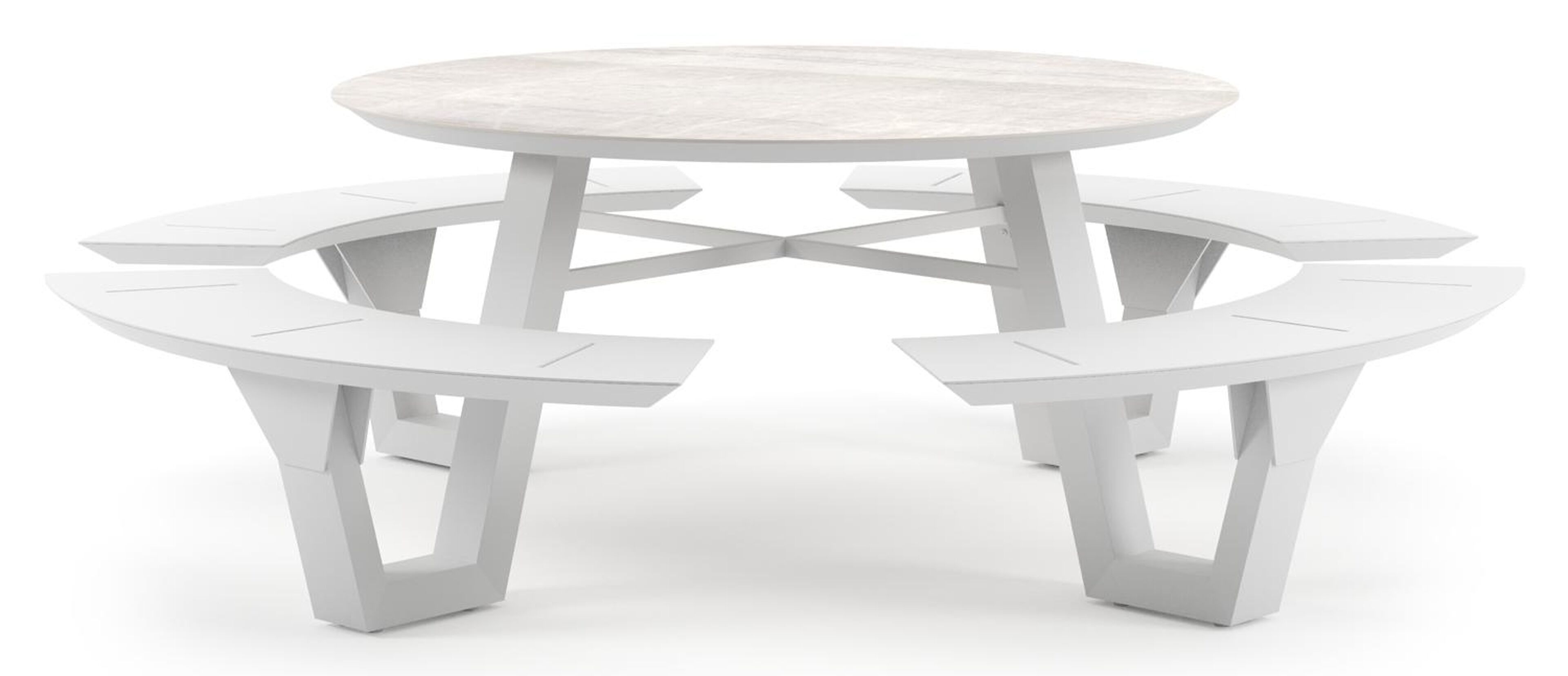 Rondino picknicktafel rond in wit aluminium en volkeramiek Taj Mahal - Dia. 236 x H 71.5 cm