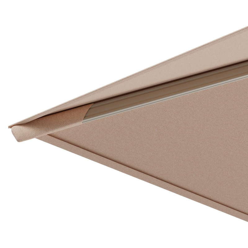 Avola zweefparasol met tiltfunctie in beige aluminium en Natte Linen Chalk Sunbrella Premium parasoldoek - L1 300 x L2 300 cm - met parasolvoet Pedito 120 kg