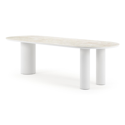 Organo tuintafel ovaal in wit aluminium en volkeramiek Rapolano L 260 x B 100 cm