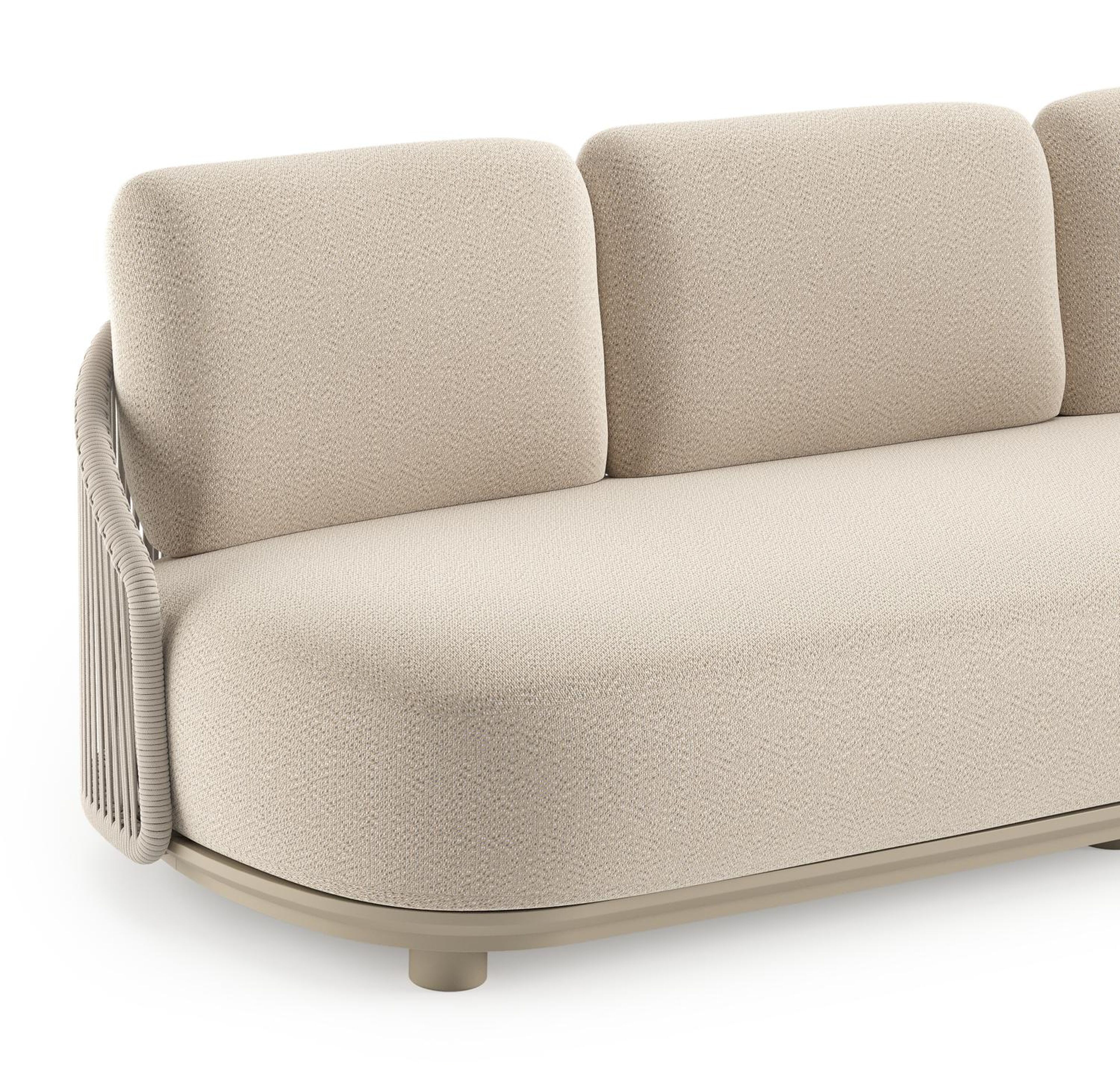 Vadelo loungebank in beige aluminium en beige verticaal geweven ronde rope met lopi sand all weather sunbrella® luxe kussen