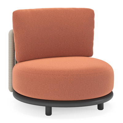 Fauteuil de jardin Lomano en aluminium noir et corde luxe plate tissée verticalement beige et coussins en all weather sunbrella® luxe Heritage Rust