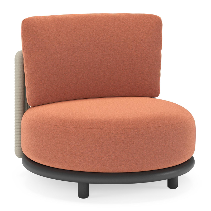 Lomano loungestoel in zwart aluminium en beige verticaal geweven luxe vlakke rope met Heritage Rust all weather sunbrella® luxe