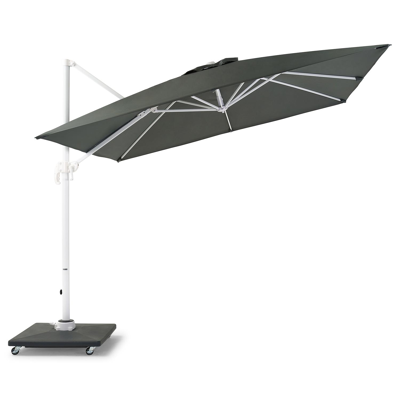 Calpe zweefparasol met tiltfunctie in wit aluminium met grijs polyester parasoldoek - L1 270 x L2 270 cm (met voet)
