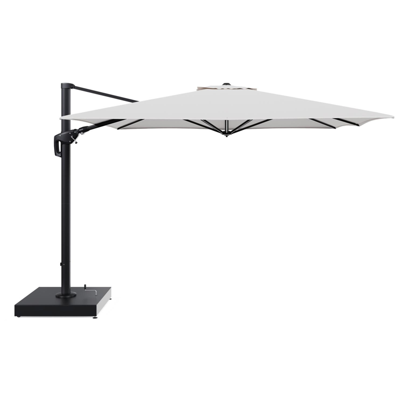 Minore zweefparasol met tiltfunctie in zwart aluminium en Ego Eggshell All Weather Solica parasoldoek - L1 350 x L2: 350 cm met parasolvoet Minore 260 kg met wielen