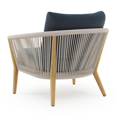 Fauteuil de jardin Orso en tecken corde ronde tissée verticalement beige et coussins en all weather sunbrella® luxe Heritage Indigo