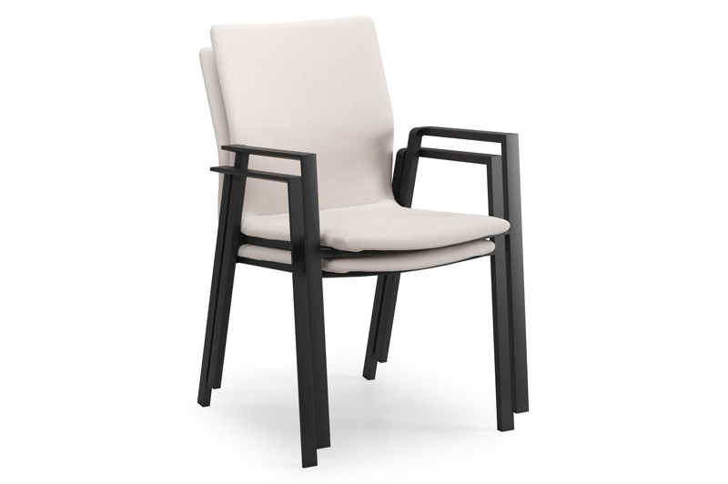 Reza rechthoekige tuinset in zwart aluminium en teak natural finish met 6 Madura tuinstoelen