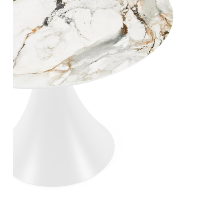 Table de jardin Fano en aluminium blanc et céramique pleine calacatta luxe - Dia. 110 x H 75 cm