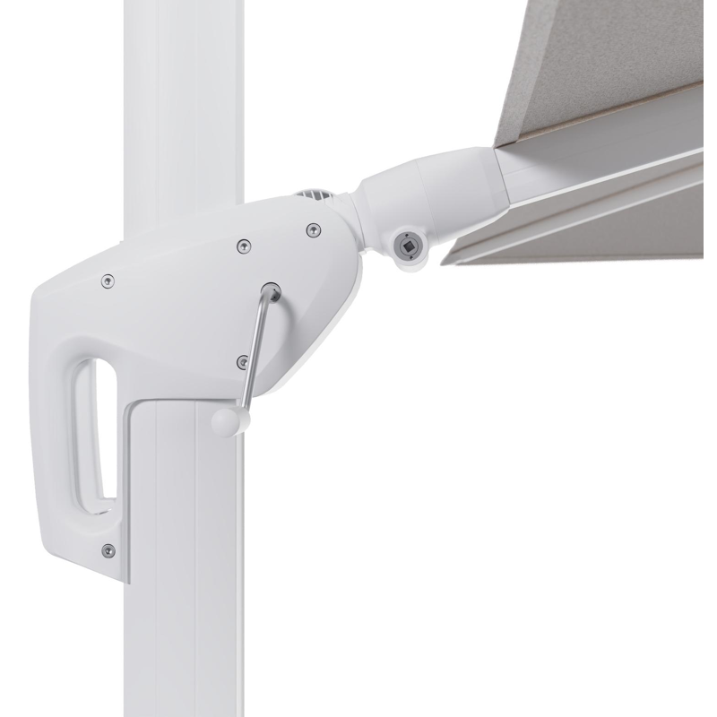 Parasol pendant Minore avec fonction tilt en aluminium blanc et toile de parasol en All Weather Sunbrella® Luxe Ego Eggshell  - Lg.1: 280 x Lg.2: 370 cm (sans pied de parasol