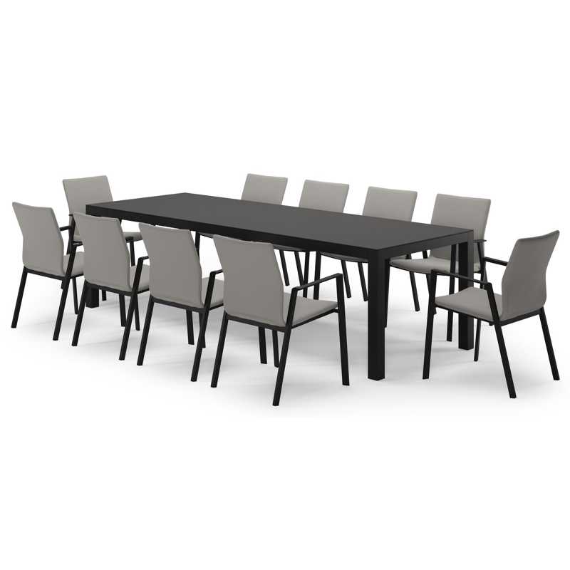 Varese ensemble de jardin rectangulaire en aluminium noir en sintered stone notte minerale avec 10 chaises de jardin Madura