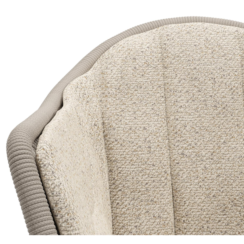 Pagino tuinstoel in wit aluminium en beige verticaal geweven ronde rope met zitkussen in All Weather Cosytica Bora Desert