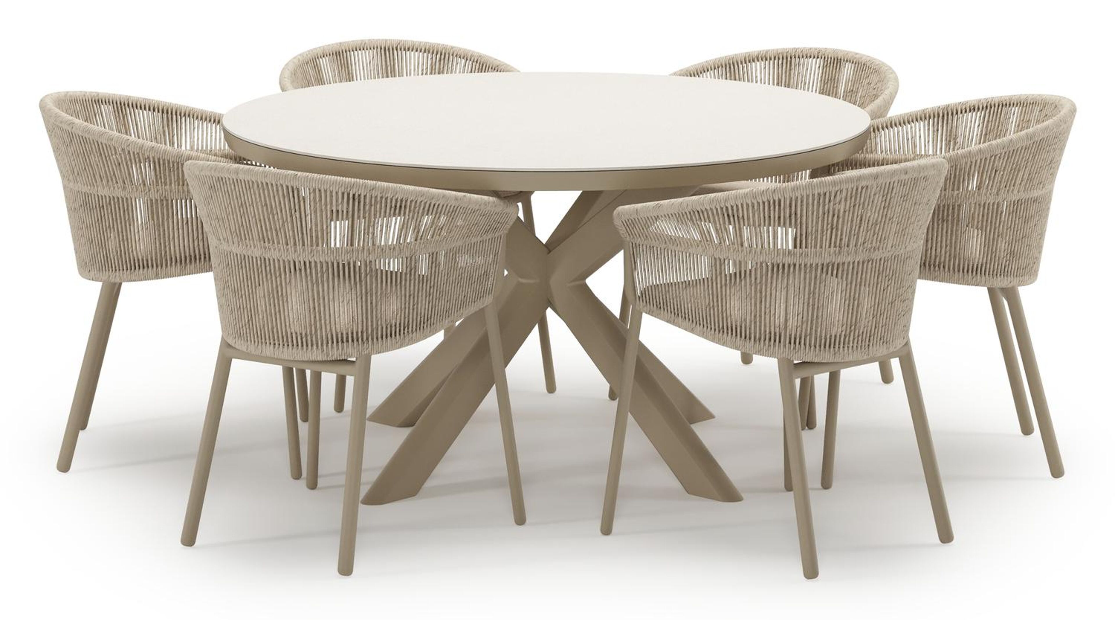 Ensemble de jardin Pamplona en aluminium beige et sintered stone crema minerale avec 6 chaises de jardin empilable Matera