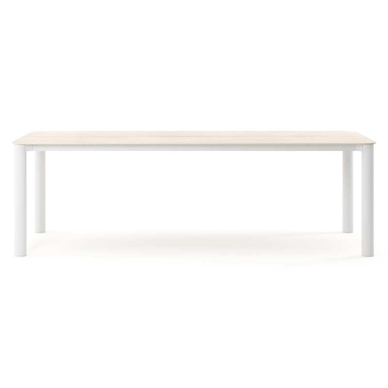 Orso tuintafel rechthoekig afgerond in wit aluminium en volkeramiek Travertino Bianco - L 240 x B 100 x H 73.5 cm