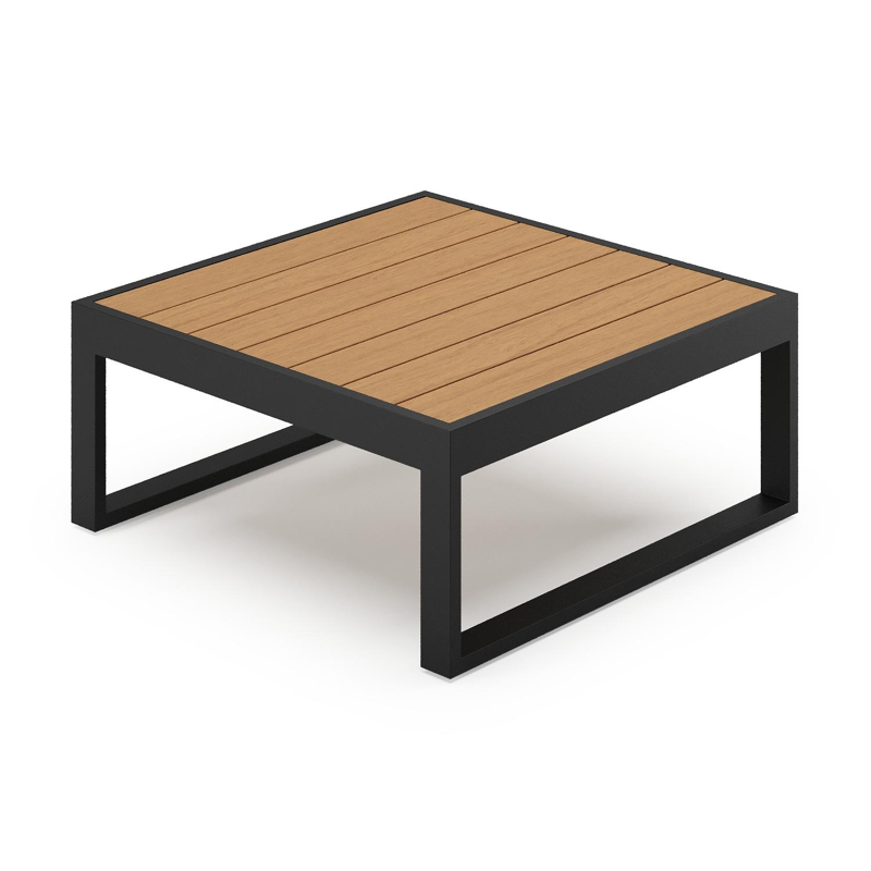Caldela loungetafel in zwart aluminium en polywood - L 70 x B 70 x H 30.5 cm