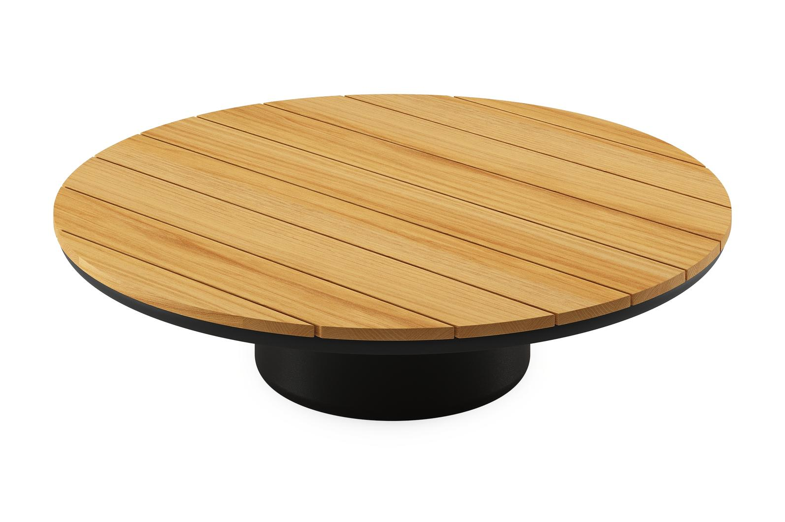 Amico loungetafel rond in zwart aluminium en teak - Dia. 110 x H 28 cm