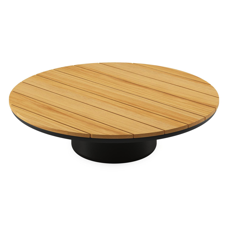 Amico loungetafel rond in zwart aluminium en teak - Dia. 110 x H 28 cm