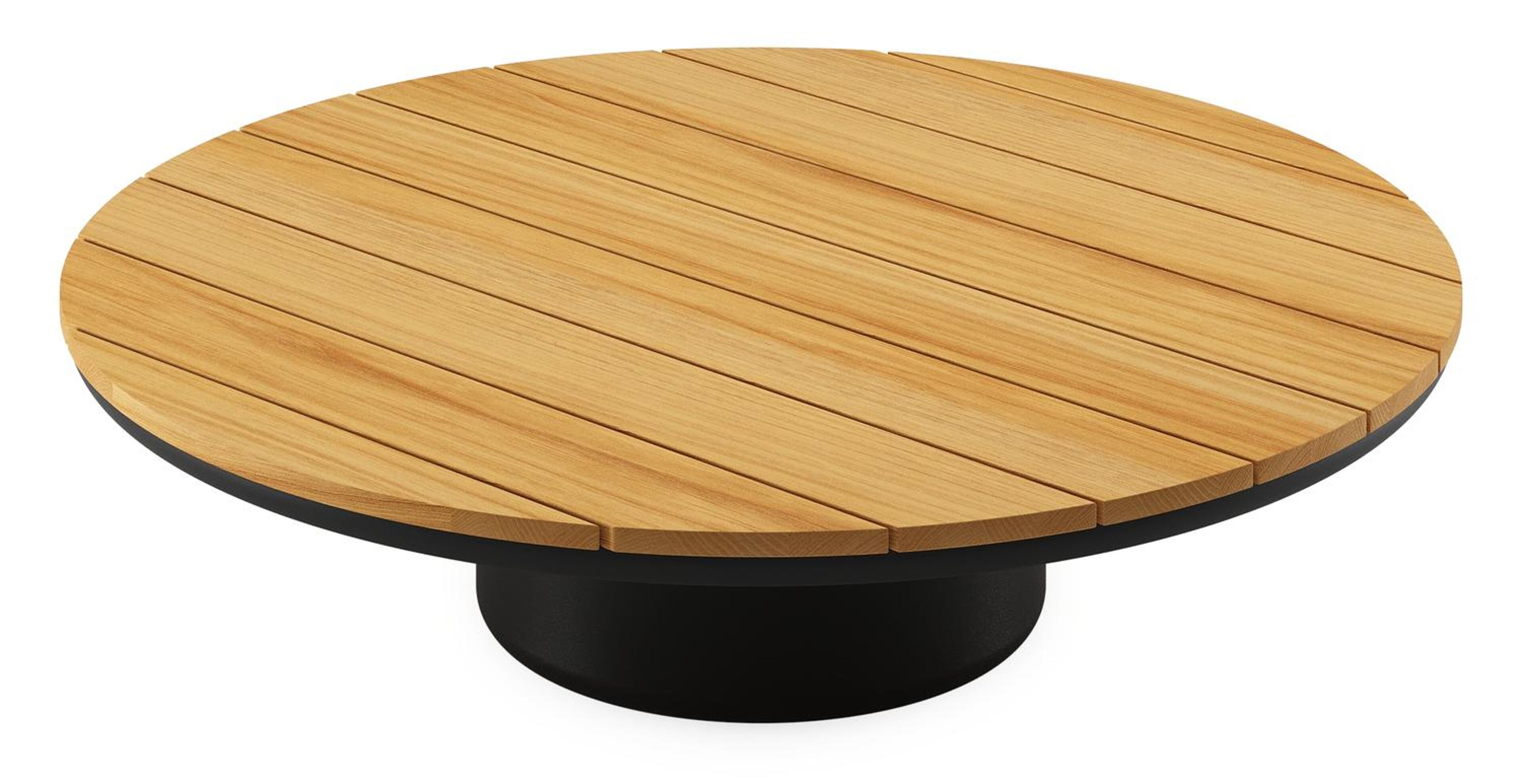 Amico loungetafel rond in zwart aluminium en teak - Dia. 110 x H 28 cm